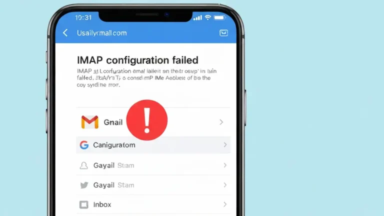 Ekran iPhone ukazujący błąd synchronizacji poczty w aplikacji Mail z komunikatem błędu połączenia