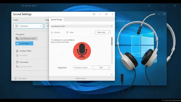 Ekran Windows ze słuchawkami i mikrofonem niepodłączonymi do komputera, ikona błędu audio