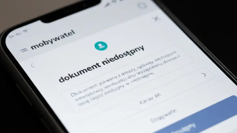 Ekran aplikacji mObywatel z komunikatem dowód niedostępny