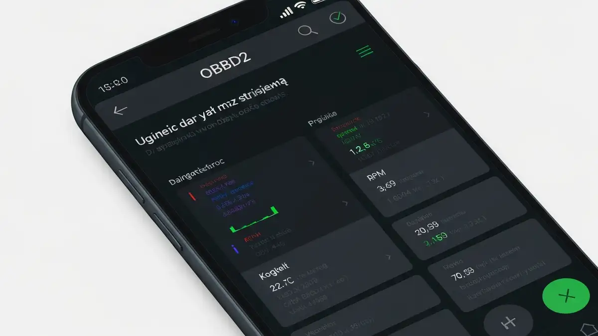 Aplikacja OBD2 na smartfonie pokazująca kody błędów i parametry diagnostyczne samochodu