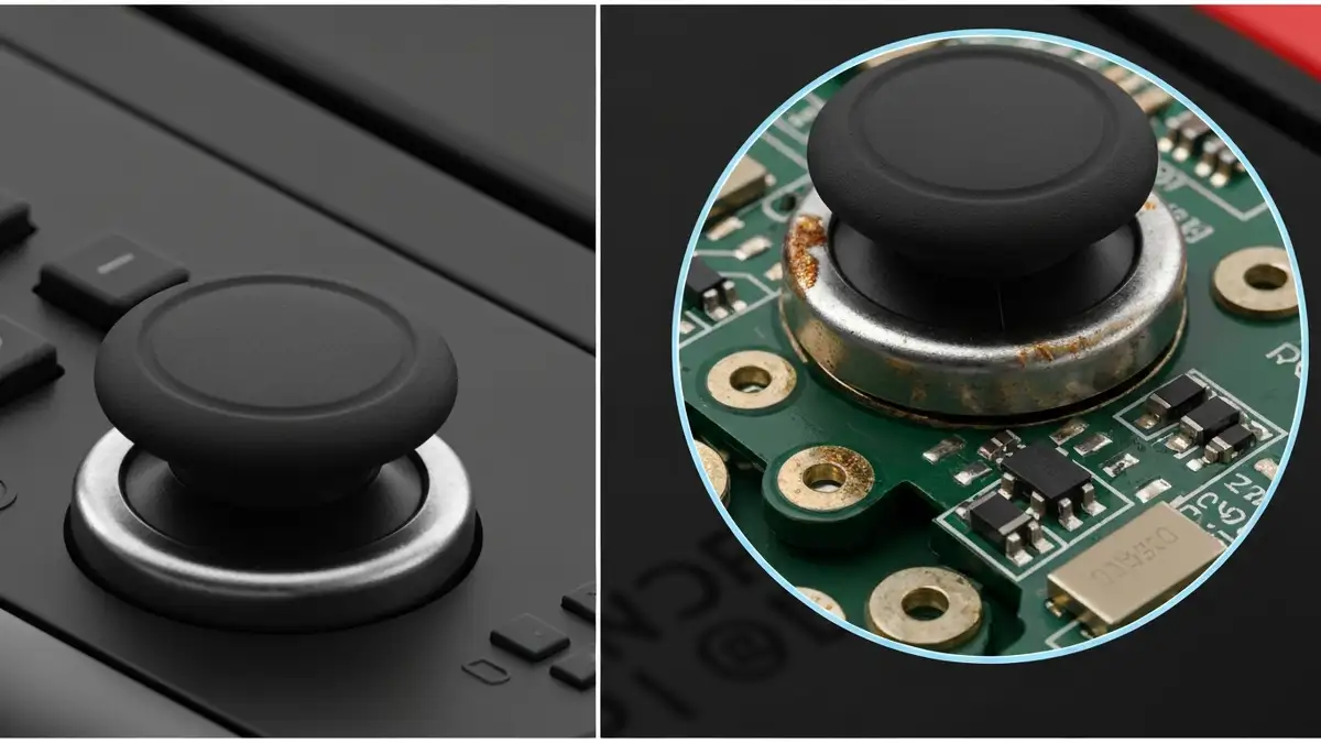Nintendo Switch Joy-Con drift problem - analogowy drażek kontrolera w złym stanie z oznakami zużycia
