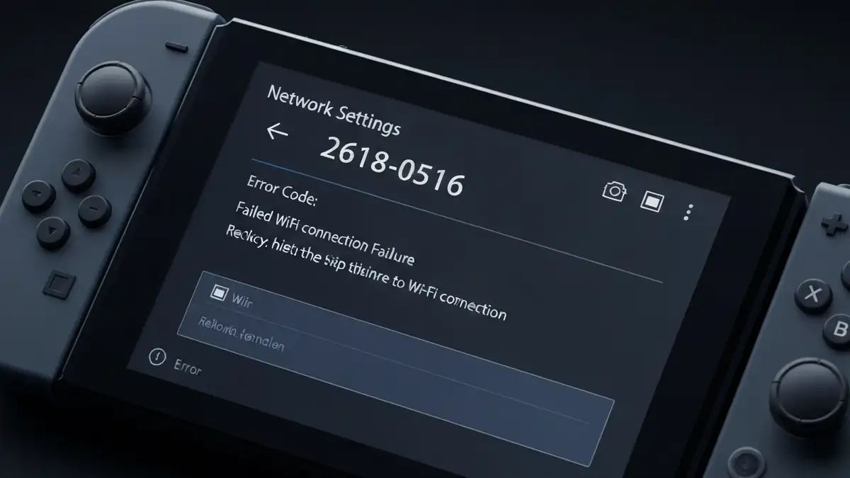 Nintendo Switch z błędem 2618-0516 na ekranie ustawień sieciowych