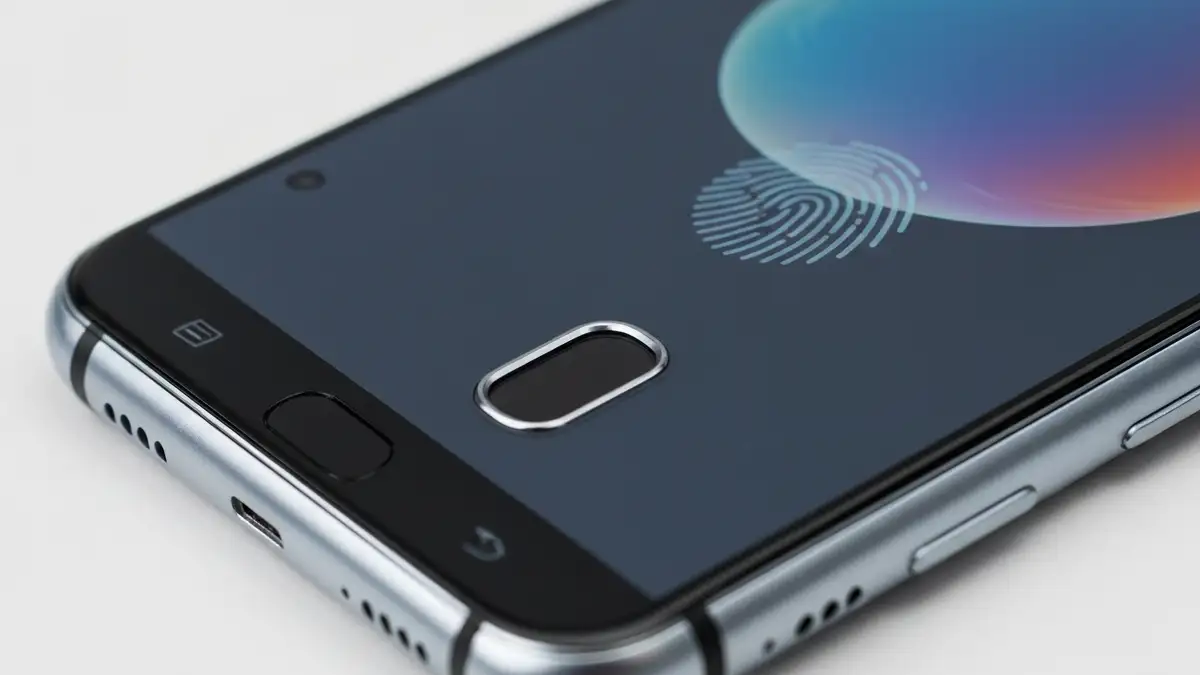 Samsung Galaxy telefon z wyraźnym sensor czytnika odcisku palca na ekranie bądź z tyłu obudowy