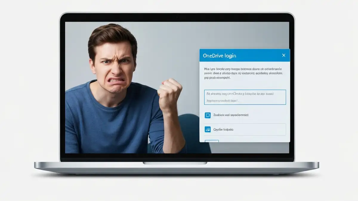 Błąd logowania OneDrive na ekranie laptopa z notebokiem
