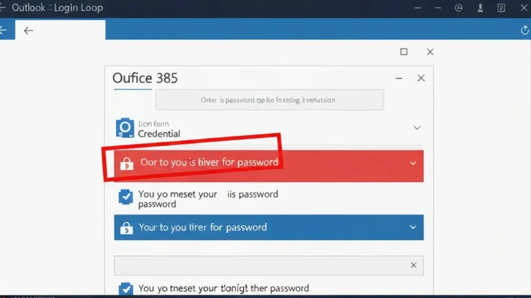 Ekran pętli logowania Outlook z komunikatem o wpisaniu hasła