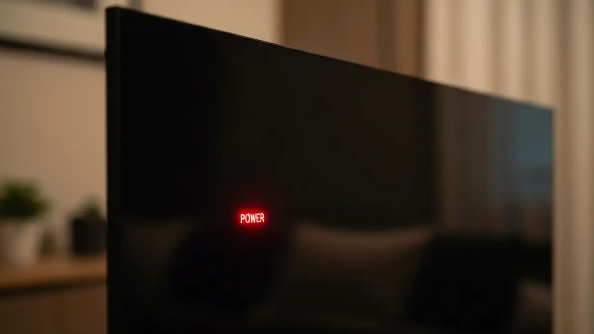 Panasonic telewizor z migającą diodą LED standby, ekran czarny