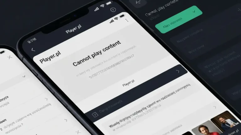 Ekran błędu Player.pl z komunikatem 'Nie można odtworzyć zawartości' i kodem błędu na smartfonie