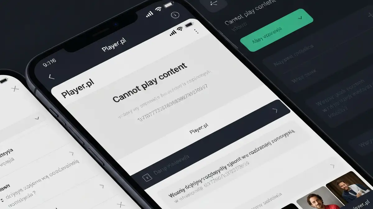 Ekran błędu Player.pl z komunikatem 'Nie można odtworzyć zawartości' i kodem błędu na smartfonie