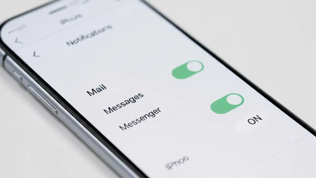 Ekran iPhone'a pokazujący ustawienia powiadomień z włączonymi alertami dla aplikacji