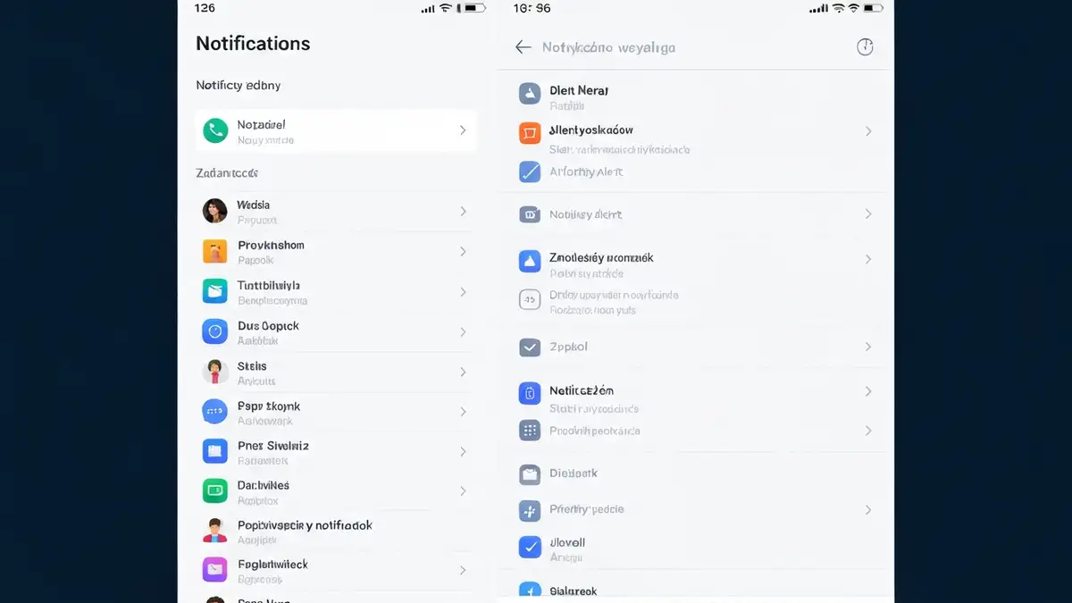 Ekran Samsung One UI z menu Ustawienia i sekcją Powiadomienia dla aplikacji