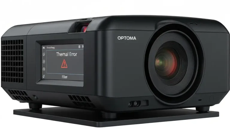 Projektor Optoma wyłączony z wyświetlonym komunikatem błędu przegrzania