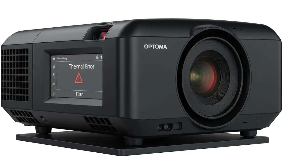 Projektor Optoma wyłączony z wyświetlonym komunikatem błędu przegrzania