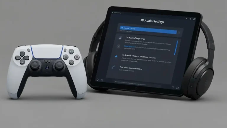 PS5 kontroler DualSense z słuchawkami bezprzewodowymi i ekranem pokazującym ustawienia dźwięku Tempest