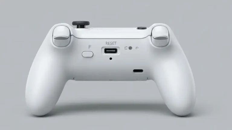 Kontroler PS5 DualSense z widokiem przycisków resetowania i portu USB