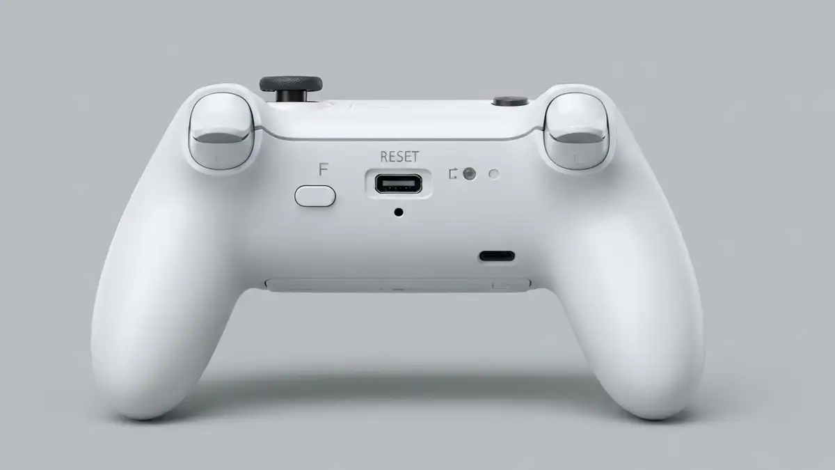 Kontroler PS5 DualSense z widokiem przycisków resetowania i portu USB