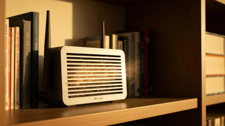 Router domowy z włączonymi diodami LED wymagający restartu