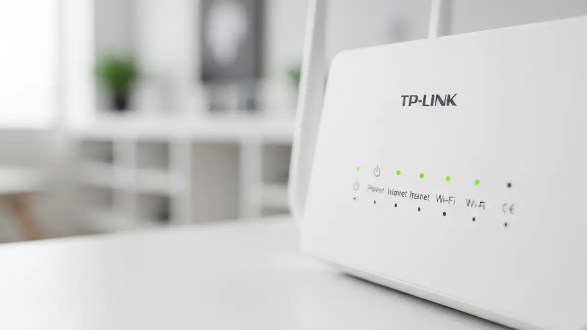 Router TP-Link z podświetlonymi diodami LED pokazującymi status połączenia internetowego