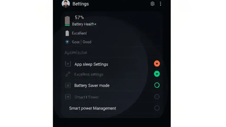 Ekran ustawień baterii Samsung Galaxy Watch z procentem zużycia i opcjami optymalizacji