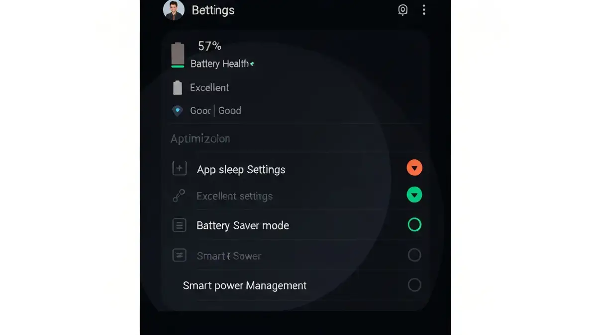 Ekran ustawień baterii Samsung Galaxy Watch z procentem zużycia i opcjami optymalizacji