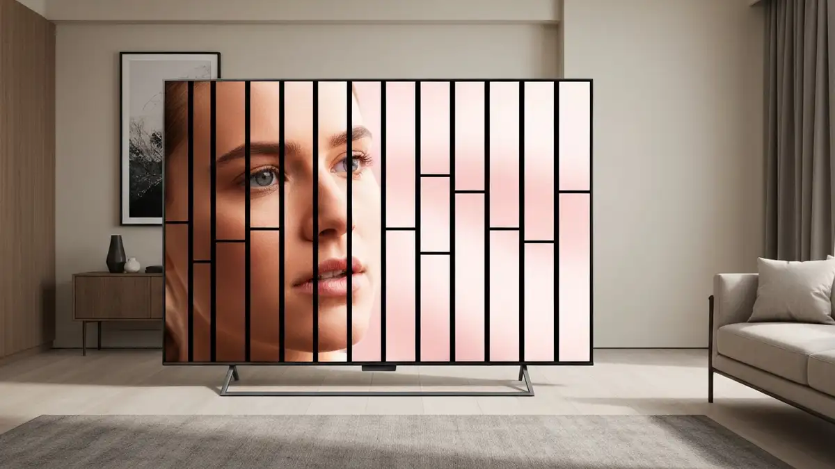 Ekran telewizora Samsung Neo QLED z widocznymi czarnymi pasami na ekranie