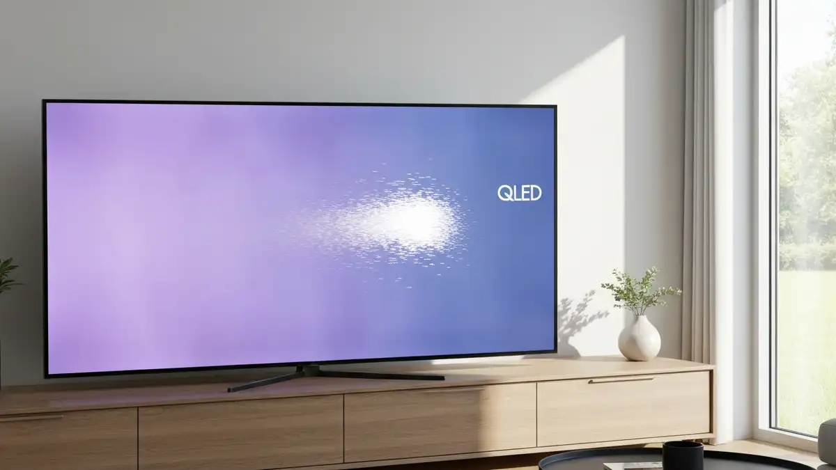 Samsung QLED telewizor ekran z problemem migotania odsłaniający podświetlenie LED
