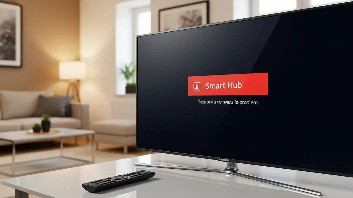 Samsung Smart TV ekran błędu Smart Hub z komunikatem sieciowym