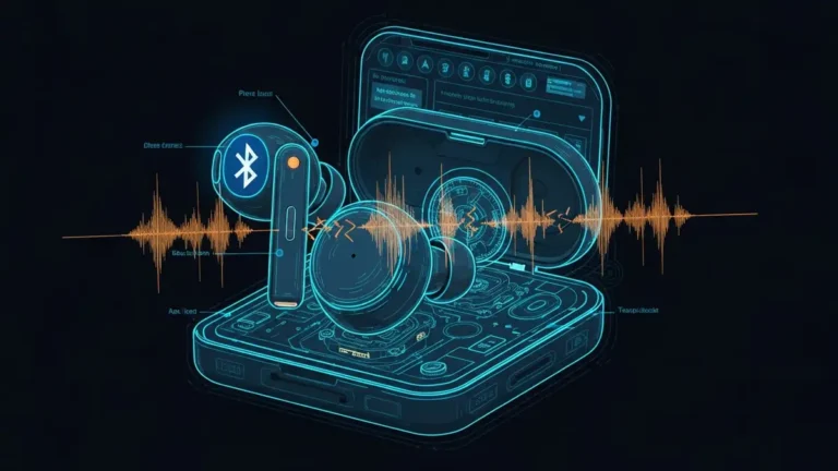 Bezprzewodowe słuchawki z symbolem Bluetooth i przerywanym falami dźwięku