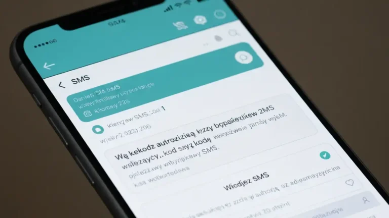 Ekran telefonu ze statusem SMS autoryzacyjnego i sygnałem sieci komórkowej
