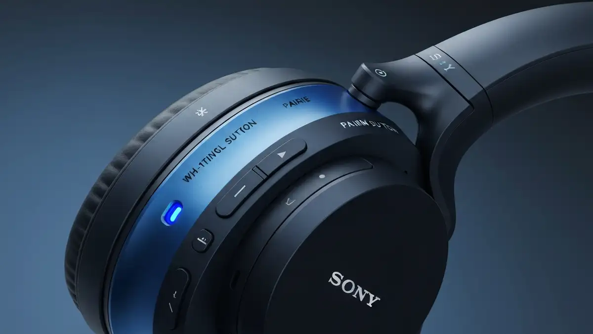 Sony WH-1000XM5 ze wskaźnikami diod LED i przyciskami sterowania podczas parowania