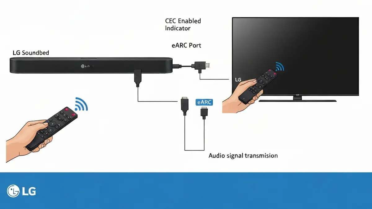Soundbar LG podłączony do telewizora kablem HDMI z włączonym CEC - schemat połączenia