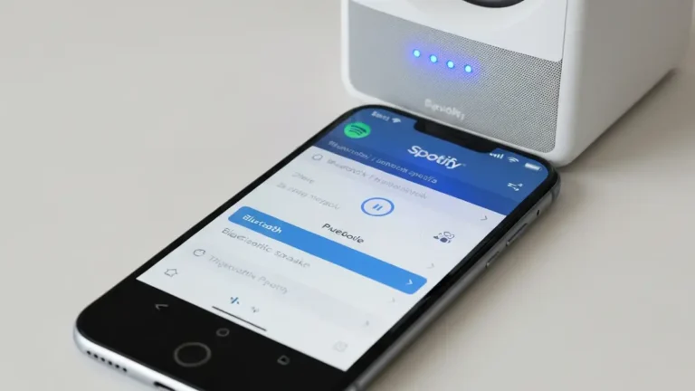 Ekran smartfonu ze wskazaniem połączenia Bluetooth do głośnika bezprzewodowego w aplikacji Spotify