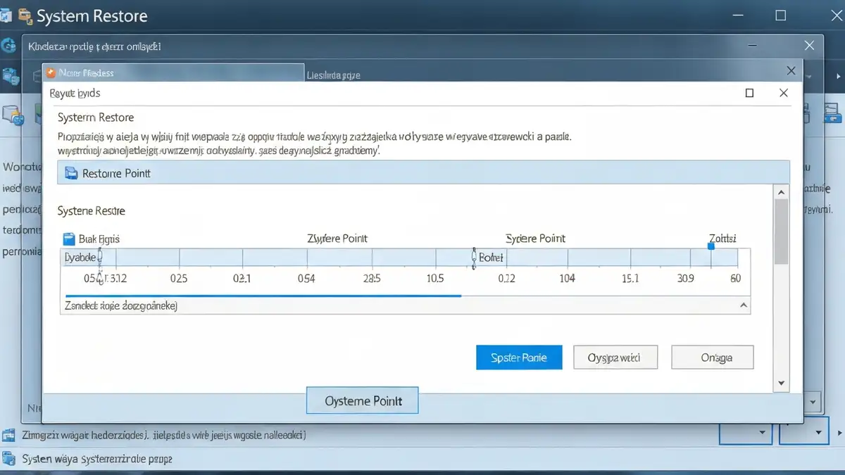 Okno System Restore Windows z wyborem punktu przywracania