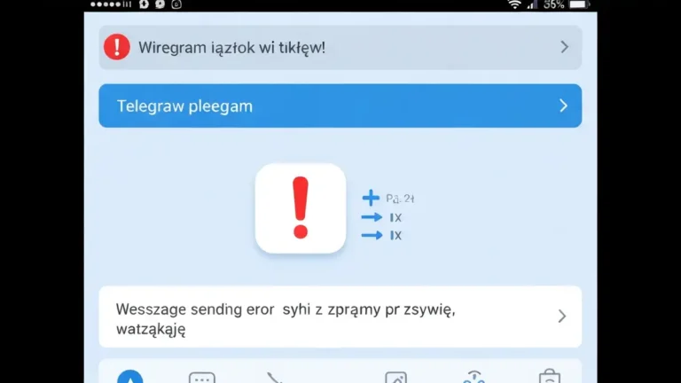 Telegram aplikacja na ekranie z ikonką błędu wysyłania wiadomości