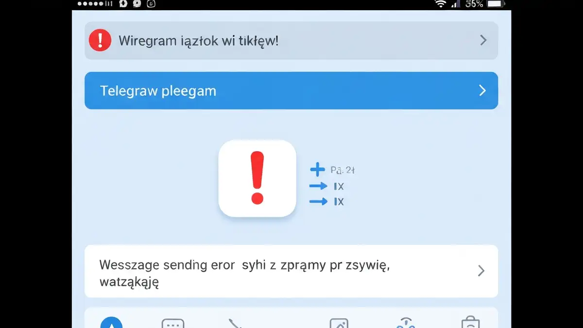 Telegram aplikacja na ekranie z ikonką błędu wysyłania wiadomości