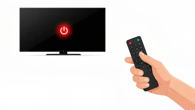 Czarny ekran telewizora Smart TV z podświetloną diodą zasilania, ilustracja problemu diagnostyki