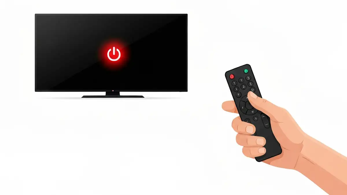 Czarny ekran telewizora Smart TV z podświetloną diodą zasilania, ilustracja problemu diagnostyki