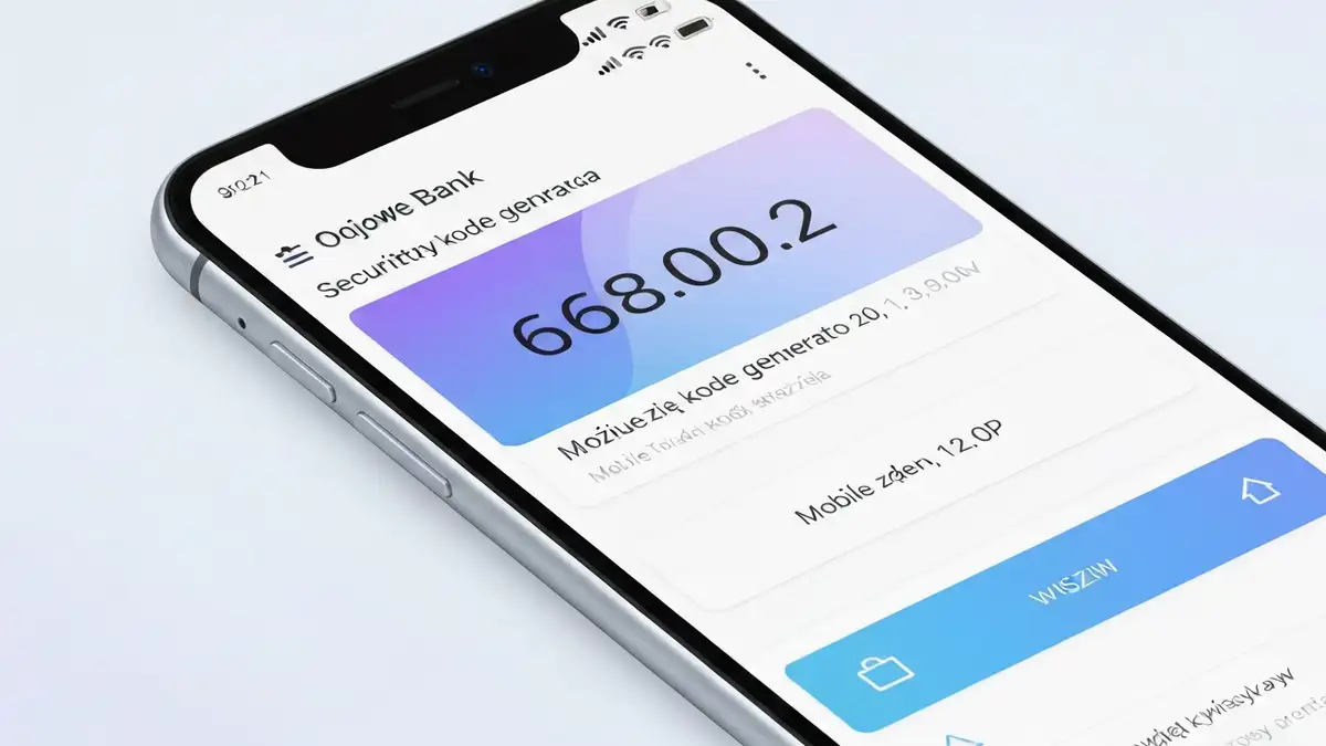 Ekran telefonu z wyświetloną aplikacją banku i generowanym kodem tokena mobilnego