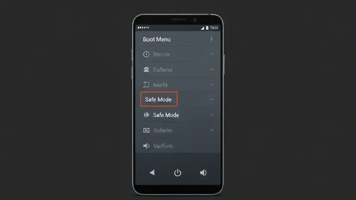 Ekran telefonu Android z opcjami restartu i menu trybu awaryjnego
