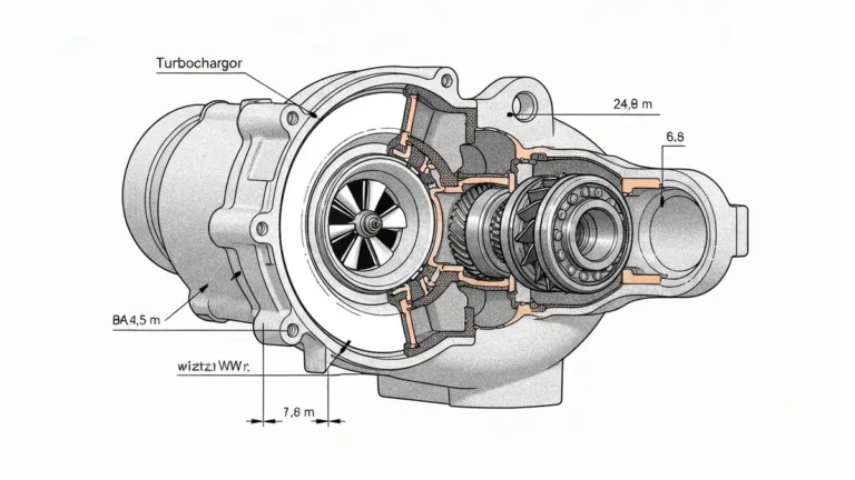 Turbosprężarka w przekroju – widok wewnętrznych komponentów i łożysk turbiny
