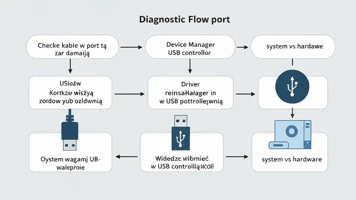 Schemat diagnozowania problemu z USB w Windows - port, kabel, sterowniki