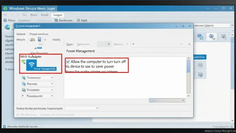 Adapter WiFi w Device Manager z opcją wyłączenia urządzenia w celu oszczędzania energii
