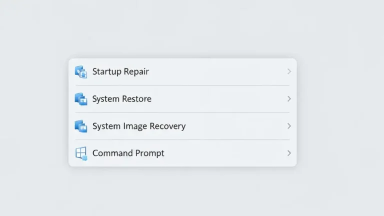 Ekran Windows Recovery Mode z dostępnymi opcjami naprawy: Startup Repair, System Restore, System Image Recovery, Command Prompt
