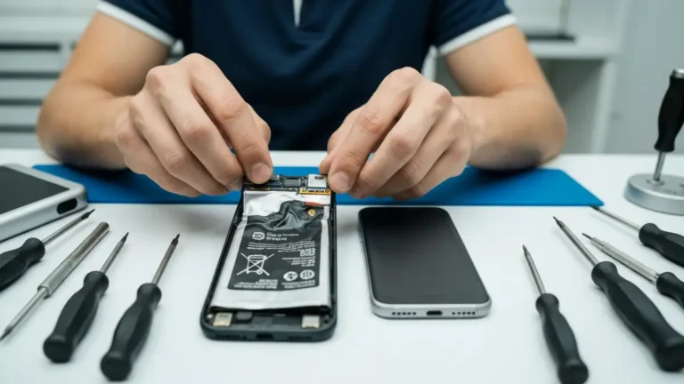 Wymiana baterii w telefonie – pęcherzyta bateria, wytarta bateria, telefon w serwisie
