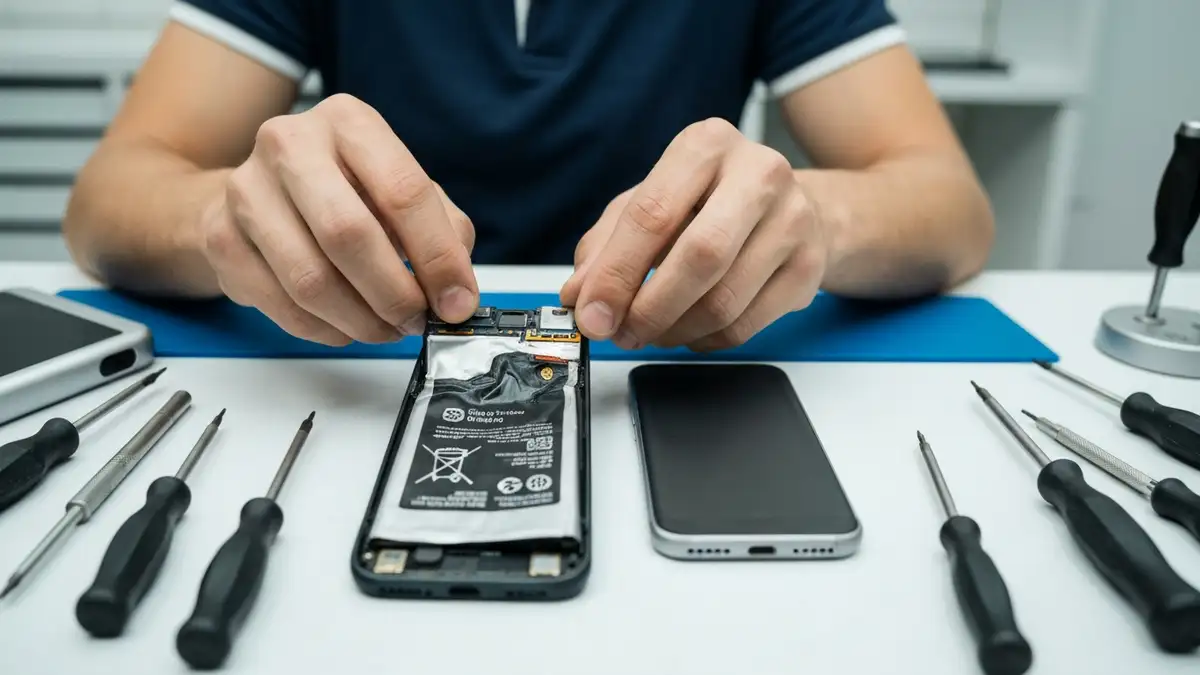 Wymiana baterii w telefonie – pęcherzyta bateria, wytarta bateria, telefon w serwisie