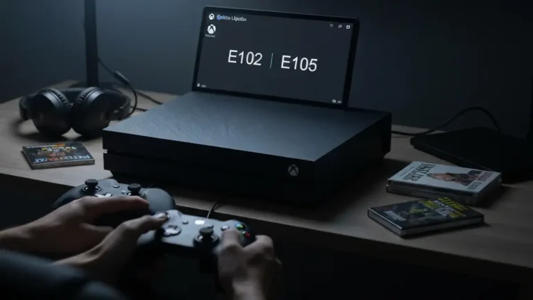 Konsola Xbox z wyświetlanym kodem błędu E102 E105 na ekranie podczas aktualizacji systemu