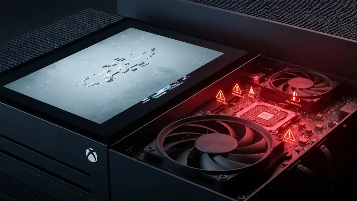 Xbox Series X zawiesza się podczas gry, wyświetla zamrożony ekran z charakterystycznymi znkami przegrzania i błędu oprogramowania