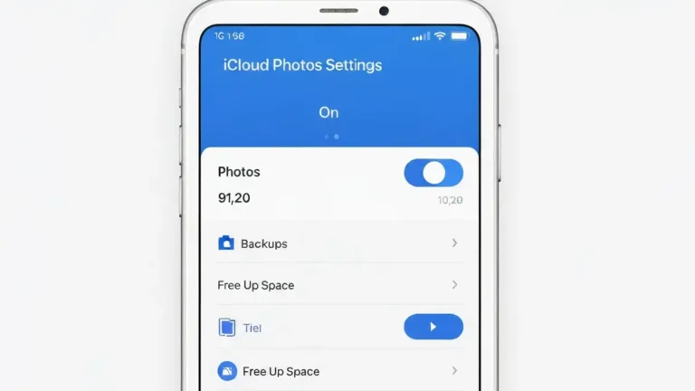 Ekran iPhone pokazujący ustawienia iCloud Photos z opcją synchronizacji