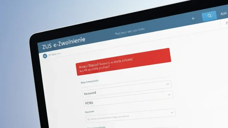Ekran logowania do portalu ZUS e-Zwolnienie z błędem 'Brak dostępu' i opcjami naprawy